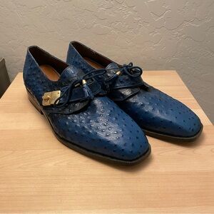 Vintage Giorgio Brutini Blue Leather Ostrich Loafers Size 12M